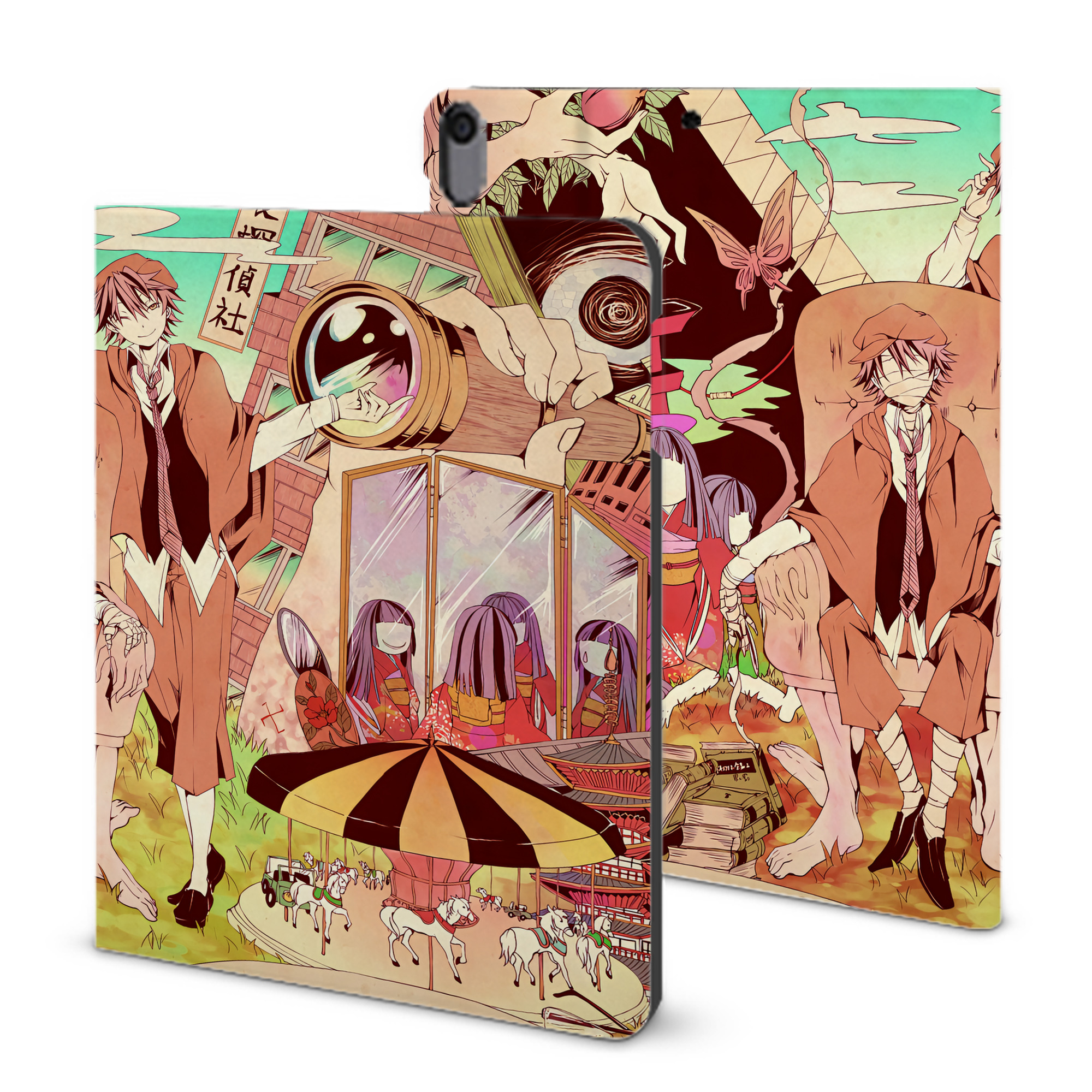 （画像用） 文豪ストレイドッグス Bungo Stray Dogs IPad ケース ブック型 PUレザー TPU 耐衝撃 軽量 薄型 ペン収納なし 全面保護 IPad 各モデル対応